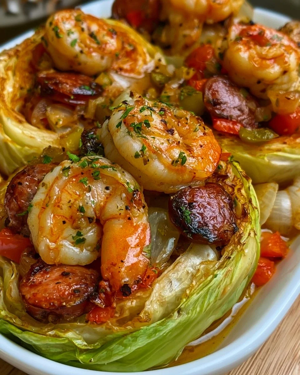 Garnelen und Wurst gefüllter Kohl