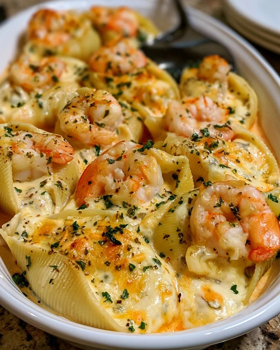 Käse Garnelen Alfredo gefüllte Muscheln
