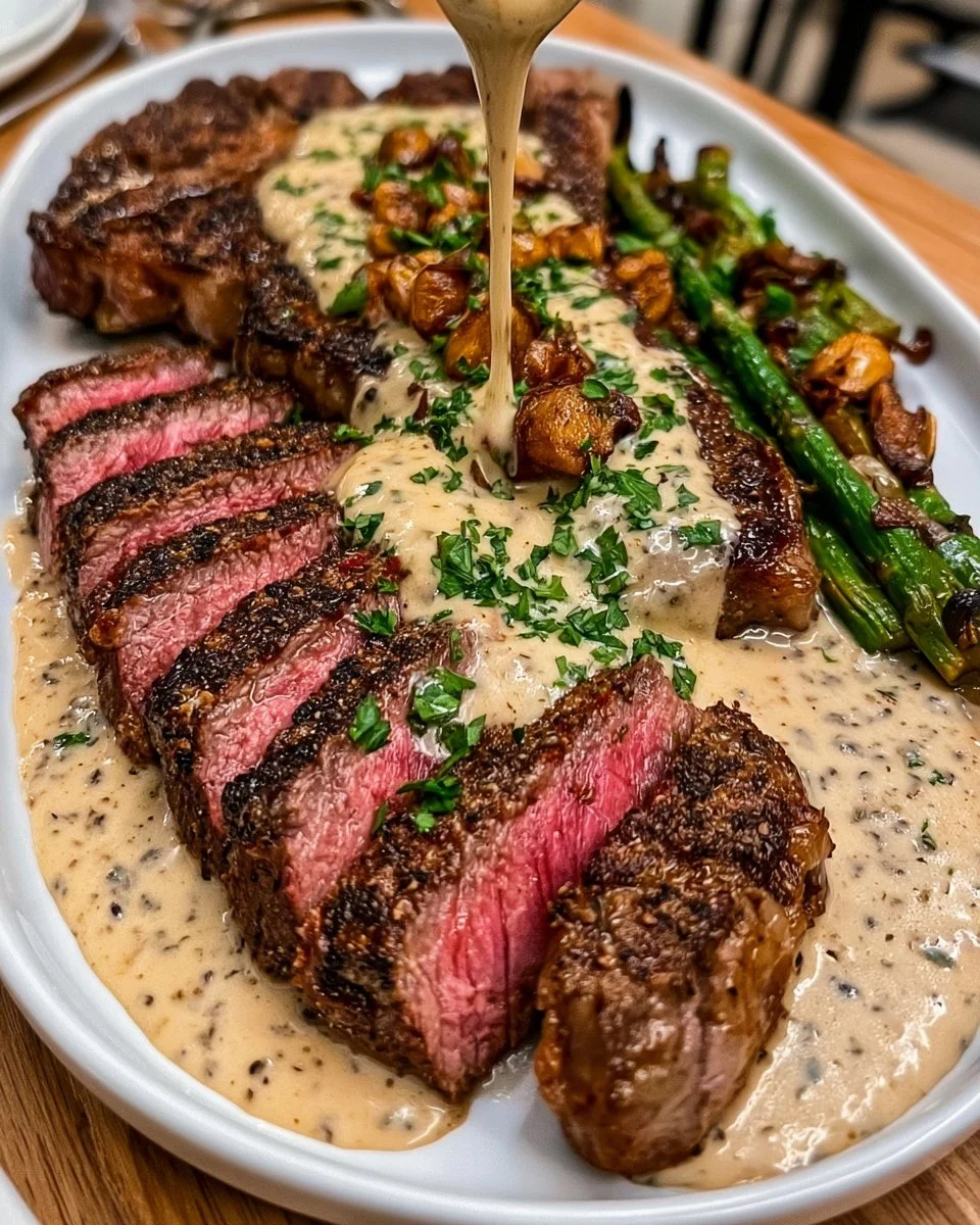 Saftiges Steak mit cremiger Knoblauchsauce