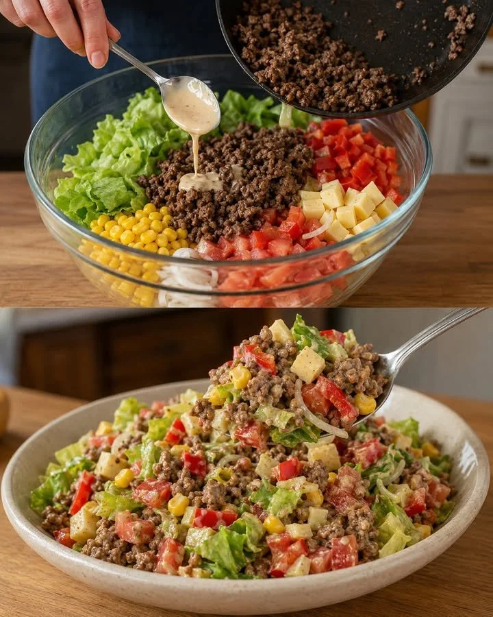 Bunter Salat mit Hack und Käse