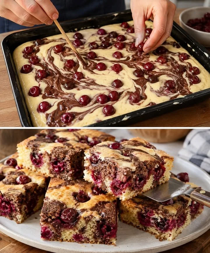Marmorblechkuchen mit Kirschen